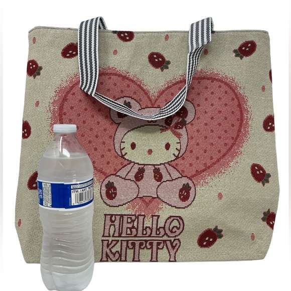 Hello Kitty Large Tote Bag Strawberry Heart Teddy Bear New - Picture 3 of 7
